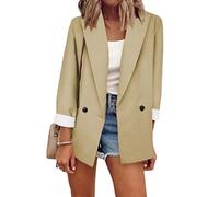 OMZIN Womens Casual Blazers Open Front Long Sleeve Double Breasted Twill Blazer Work Office Jackets Apricot S