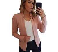OMZIN Women's Casual Blazers Open Front Long Sleeve Jacket Solid Color Work Office Lightweight Blazer Rose L