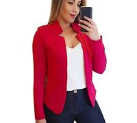 OMZIN Womens Casual Blazers Open Front Long Sleeve Work Office Jackets Blazer Red XL
