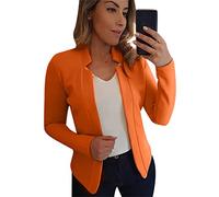 OMZIN Women's Casual Lapel Cardigan Cardigan Long Sleeve Work Office Blazer Jacket Solid Color Jacket Tangerine XL