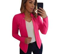OMZIN Women's Cropped Solid Color Blazer Work Open Front OfficeSlim Fit Jackets Outfits Coat Rose S