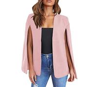 OMZIN Womens Elegant Plain Split Sleeve Cape Blazer Open Front Cloak Sleeve Slim Cocktail Blazer PK XL Pink