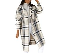 OMZIN Womens Flannel Plaid Shirts Roll Up Long Sleeve Pockets Long Casual Boyfriend Shirts Apricot 2XL