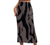 OMZIN Women's Long Party Stretchy Skirts A Line Print Plisse Flared High Waisted Elegant Skirt Grey M