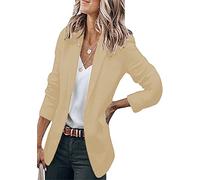 OMZIN Women's Long Sleeve Casual Blazers Lapel Open Front Suit Business Work Office Jackets Apricot M