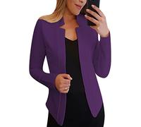 OMZIN Women's Long Sleeve Slim Suit Jacket Open Blazer Fit Work Office Cardigan Coat Overcoats Purple 3XL
