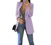 OMZIN Women's Loose Casual Blazer Jacket Military Style Stand Collar Suit Coat Button Down Sexy Slim Fit Long Cardigan Outwear Light Purple 3XL