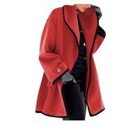 OMZIN Women's One Button Plus Size Coat Winter Midi Long Plain Pea Coat Wool Blend Hooded Jacket Red XXL