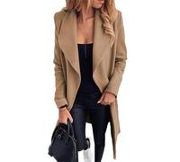 OMZIN Women's Open Front Belted Oversized Lapel Collar Outwear Winter Long Sleeve Classic Wrap Pea Trench Camel XS