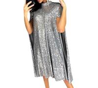 OMZIN Women's Sparkly Cloak Sleeve Dress Mock Neck Cocktail Mini Flowy Party Glitter Loose Dress