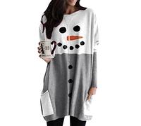 OMZIN Women's Winter Christmas Long Sleeve Round Neck Sweater Loose Top Casual Loose Pullover Sweater Grey Snowman XXL