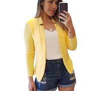 OMZIN Women's Work Office Suit Collarless Casual Cropped Notched Blazer Jacket Yellow S