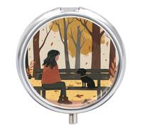 On A Park Bench Pill Box Round Portable Small Pill Case Waterproof Travel Pill Box Organizer for Pocket Purse and Daily Convenience