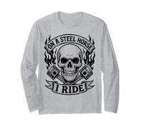 On A Steel Horse I Ride Motorcycle Skull Motorcycle Biker Long Sleeve T-Shirt