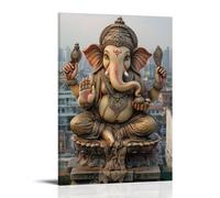 On A Terrace Above A City at Dawn, Ganesha Raises His Trunk in Blessing, Casting A Wave of Calm over The Awakening Streets. Contemporary Wall Mural - Decorative Hanging Poster Art 16x24inch(40x60cm)