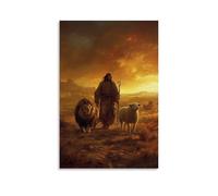 On A Windswept Plain, Jesus Leads A Lion And A Lamb Side by Side, The Sky Burning Gently Overhead. Contemporary Wall Mural - Decorative Hanging Poster Art 20x30inch(50x75cm)
