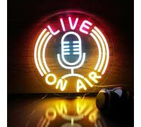 ON AIR Neon Sign with Mic Design - USB Powered LED Studio Light | Wall Mountable 9-Level Dimmable Sign for Streaming Rooms, Offices & Commercial Spaces (32.5x32.5cm)