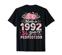 (ON Back) 34 Birthday Decorations Women 34th Birthday Floral T-Shirt