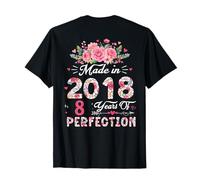 (ON Back) 8 Birthday Decorations Women 8th Birthday Floral T-Shirt