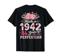 (ON Back) 84 Birthday Decorations Women 84th Birthday Floral T-Shirt