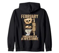 (ON BACK) February 1981 45th Birthday 45 years Teddy Bear Zip Hoodie