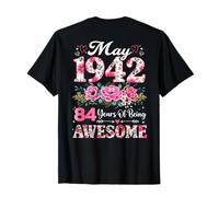 (ON Back) Floral May 1942 84-Year-Old 84th Birthday Women T-Shirt