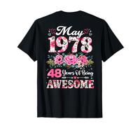 (ON Back) Floral May 1978 48-Year-Old 48th Birthday Women T-Shirt