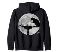 (On Back) Funny Chess Lover Player Cat Vs Mouse Moonlight Zip Hoodie