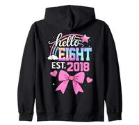 ON BACK- Hello eight 2018 8th Birthday Girl Coquette Bow Zip Hoodie