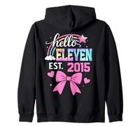 ON BACK- Hello eleven 2015 11th Birthday Girl Coquette Bow Zip Hoodie