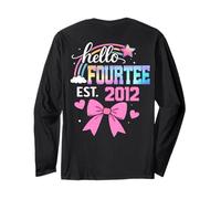 ON Back- Hello Fourteen 2012 14th Birthday Girl Coquette Bow Long Sleeve T-Shirt