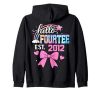 ON BACK- Hello fourteen 2012 14th Birthday Girl Coquette Bow Zip Hoodie