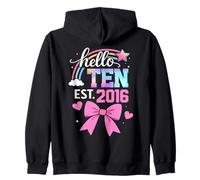ON BACK- Hello ten 2016 10th Birthday Girl Coquette Bow Zip Hoodie