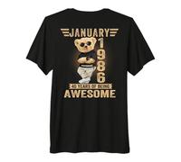 (On Back) January 40th Birthday Men Women 1986 Teddy Bear Premium T-Shirt