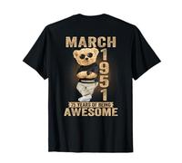 (ON Back) March 1951 75th Birthday 75 Years Teddy Bear T-Shirt