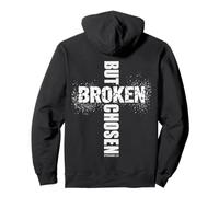 (On Back) Mens Christian Broken But Chosen Bible Jesus Faith Pullover Hoodie