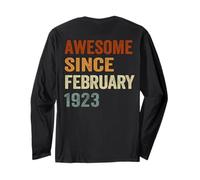 (ON Back) Retro February 1923 103 Years Old 103rd Birthday Long Sleeve T-Shirt