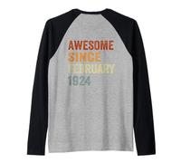 (ON Back) Retro February 1924 102 Years Old 102nd Birthday Raglan Baseball Tee