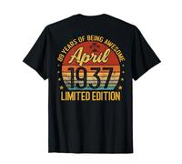 (ON Back) Retro Vintage April 1937 89-Year-Old 89th Birthday T-Shirt