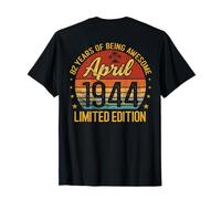(ON Back) Retro Vintage April 1944 82-Year-Old 82nd Birthday T-Shirt