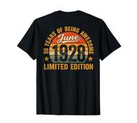 ON Back- Vintage 1928 Women 98 Year Old June 98th Birthday T-Shirt