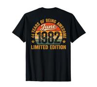 ON Back- Vintage 1982 Women 44 Year Old June 44th Birthday T-Shirt