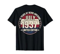 (ON Back) Vintage 89 Birthday Decorations Men 89yr 1937 89th T-Shirt