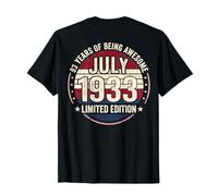 (ON Back) Vintage 93 Birthday Decorations Men 93yr 1933 93rd T-Shirt