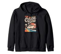 On Cruise Time Bold Ship Sunset Retro Ocean Zip Hoodie