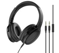 On-Ear Wired Headphones 3.5mm Jack Microphone Foldable Lightweight Noise Isolating for Gaming Study Office Black Long Cord(microphone)