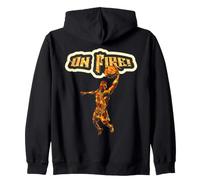 On Fire Basketball Player Dunking Fiery Graphic Zip Hoodie