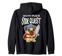 On My Pug's Side Quest Funny Gamer Dog Adventure Zip Hoodie
