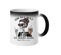 On My Way to Make Some Bad Decisions Skeleton Magic Colour Changing Mug Heat Sensitive Coffee Tea Cup with Hidden Design Fun Ceramic Gift for Home Office Birthday or Surprise Reveal - Black