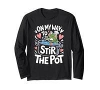 On My Way To Stir The Pot Funny Frog Sarcasm Graphic Joke Long Sleeve T-Shirt